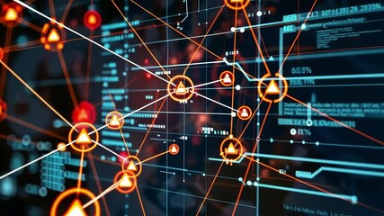 Poster - Network security system monitors data traffic for threats in a futuristic setting. Blue and red lights convey protection in the digital realm. Safety in today's tech driven world is crucial