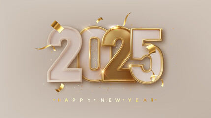 Wall Mural - 2025 new year. holiday banner with numbers date 2025 christmas decoration and confetti. holiday gree