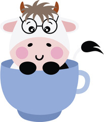 Sticker - Cute cow with glasses inside a cup