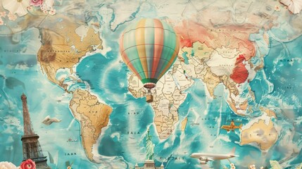 Naklejka na meble Whimsical Watercolor Hot Air Balloon Illustration
