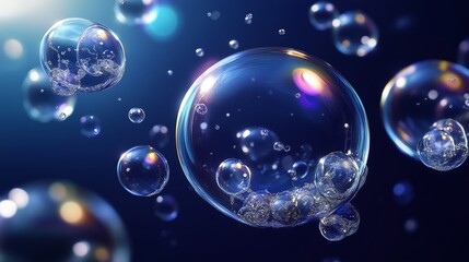 Poster - floating bubbles in a soft-focus background create an enchanting atmosphere in a dreamy blue setting