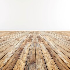 Poster - Wood floor with white wall background 