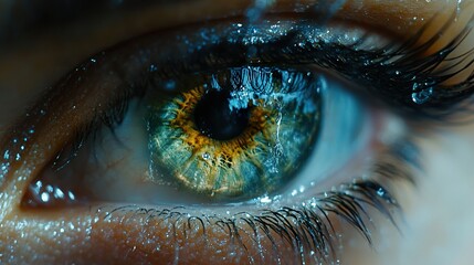 Canvas Print - Close-up Macro Photography of a Human Eye with Water Drops