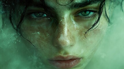 Canvas Print - Intriguing Portrait of a Person Submerged in Water