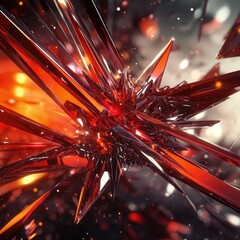 Poster - Abstract red crystal explosion with sharp, dynamic edges creating a visually striking design that captivates the viewer.