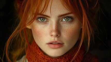 Sticker - Close-up Portrait of a Woman with Red Hair and Green Eyes