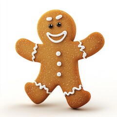 Wall Mural - A cheerful gingerbread man cookie stands with arms open wide. This cute pastry features icing details and a friendly smile. Ideal for holiday themes and festive designs. AI