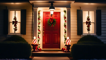 Wall Mural - cheery christmas porch candy cane lights framing door