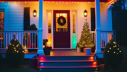 Wall Mural - colorful christmas porch rainbow lights bright mismatched decor