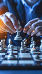 Poster - Strategic Move, Businessman Playing Chess with Connected Data Points, Business Strategy Concept