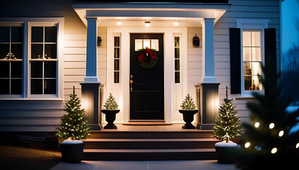 Wall Mural - minimalist christmas porch simple white lights greenery