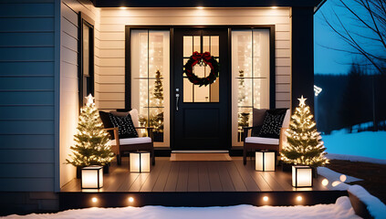 Wall Mural - modern christmas porch sleek lights geometric decor