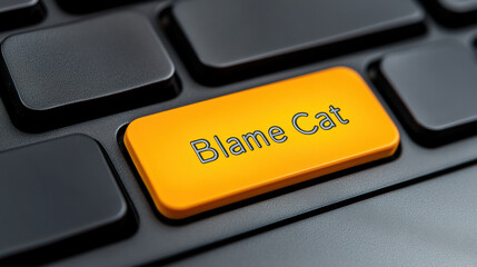 Wall Mural - A close up of a yellow button on the keyboard that says blame cat, AI