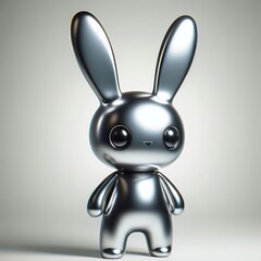 a cute and hip sliver shinny metallic futuristic rabbit character