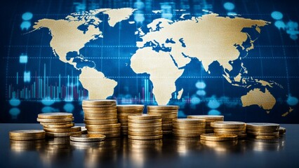 business concept of coins and globe