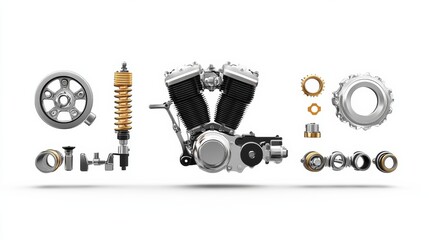 Poster - Engine Components with Suspension and Mechanical Parts