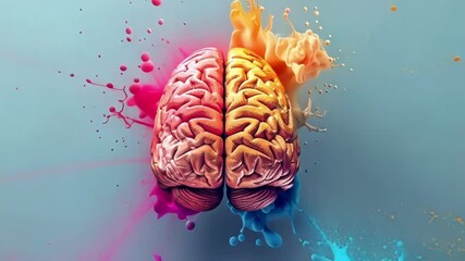 Poster - human brain is shown with colorful paint exploding from it, representing concepts like artificial in