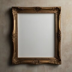 An empty picture frame hanging on a bare wall, with subtle textures inside the frame suggesting an invisible masterpiece.