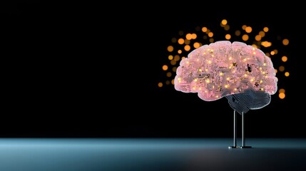 Poster - A human brain with an AI chip integrated into it, symbolizing the merging of human intelligence with artificial intelligence.