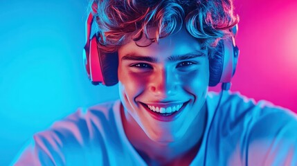 Wall Mural - a person with a smile on their face playing a video game with friends, highlighting the social aspec