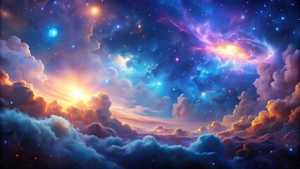 Wall Mural - Low angle view of space with galaxy nebula clouds