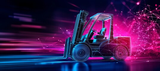 Wall Mural - Abstract Geometric Futuristic Forklift, Technology Purple Background, Industrial Transport System