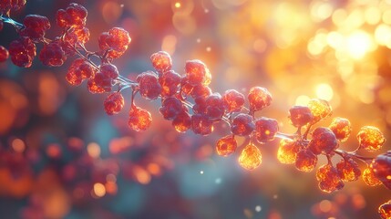 Wall Mural - glowing red cells: a microscopic view of life