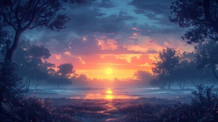 Canvas Print - sunset in the forest