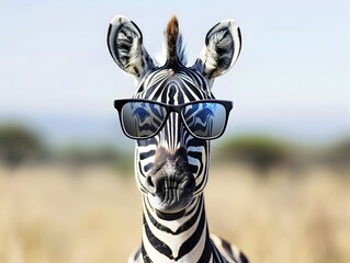 Stylishly Patterned Zebra with Funky Glasses Stands Out in Monochrome Savannah