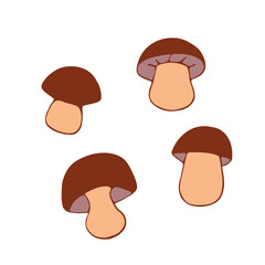 Wall Mural - Set of vectors mushrooms in doodle flat style. Hand drawn color illustrations, clipart, design elements isolated. Theme of nature, forest, thanksgiving