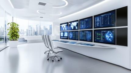 Poster - Modern Control Room with High-Tech Displays and Views
