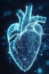Poster - Blue Abstract Network Heart, A Visual Interpretation of Medical Technology and Healthcare Innovation
