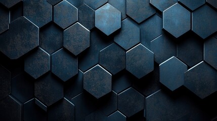 Aufkleber - Dark Blue Hexagonal Textured Geometric Background Design