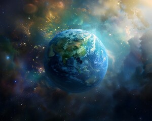 Wall Mural - peaceful planet earth surrounded by majestic celestial wonders in the vast universe
