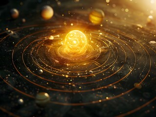 Wall Mural - detailed celestial map showcasing sun centric star system with orbiting planets