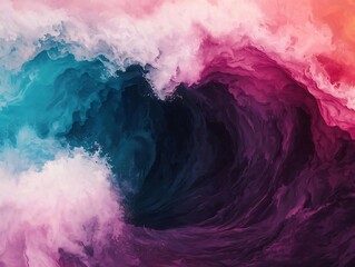 Poster - A vibrant wave swirling with colorful hues, blending shades of blue, pink, and purple in an artistic ocean scene.