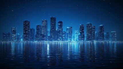 Poster - A city skyline is reflected in the water