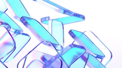 Poster - Abstract animation, 3d render, geometric composition of glass blocks, 4k seamless looped video