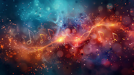 Wall Mural - background music, notes and melody on the cosmic background of the galaxy and stars