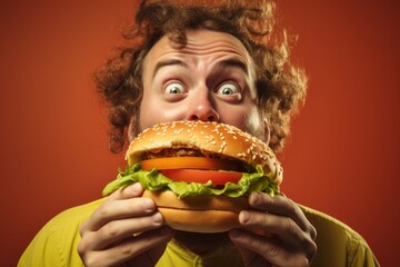 Canvas Print - Man eating giant burger