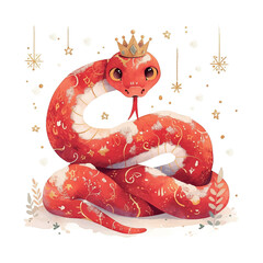 Canvas Print - A red snake with a crown on its head. The snake is wearing a crown and he is a king