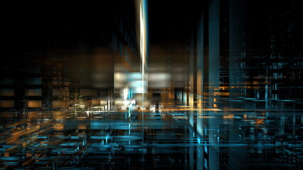 Fototapete - Vibrant and dynamic representation of digital technology, featuring glowing lines that convey data flow in a futuristic setting, emphasizing motion and innovation. 3d render