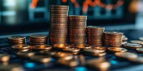 Stacks of Coins on Financial Chart Representing Investment Growth, Economy, and Market Analysis
