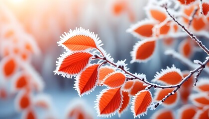 Wall Mural - Charming winter wonderland featuring a delicate Christmas tree adorned with frosty hoarfrost decorations