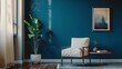 © MahmudulHassan - Modern living room interior with picture and comfortable armchair near blue wall
