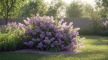 Poster - A purple bush with green leaves is in a yard