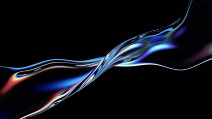 Poster - Abstract animation, iridescent wavy shape on black background, 4k looping video, 3d render