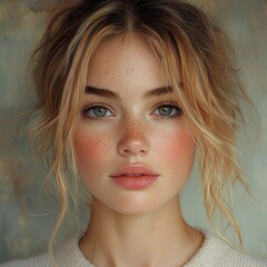 Poster - Beautiful Blonde Woman Portrait with Blue Eyes and Freckles