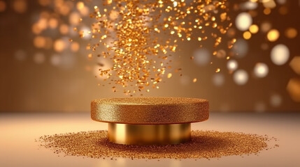 Wall Mural - podium on a golden background with blurred bokeh.