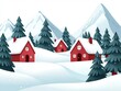 © Flowaiart - Winter Village Holiday Postcard Style Illustration